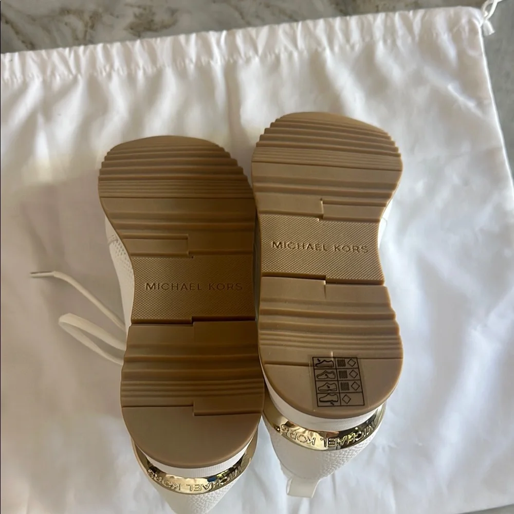 Michael Kors White Sneakers with Gold Accent - Picture 4 of 7